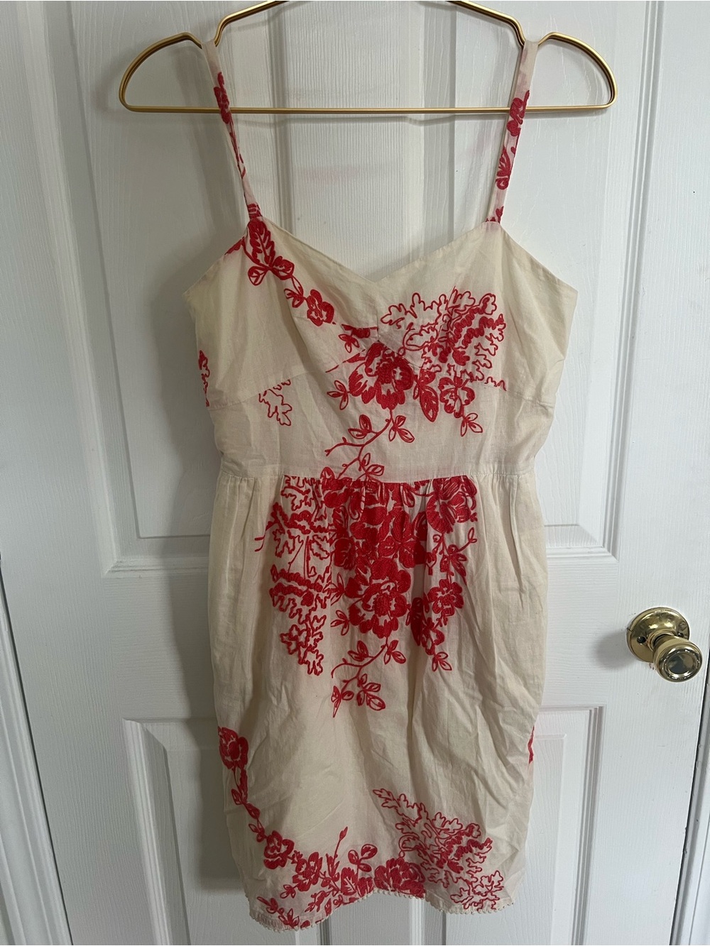 J. Crew Cream Mini Dress with Red Floral Embroidery